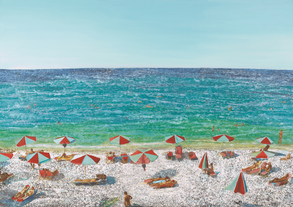 Η θάλασσα στην τέχνη_Παραλία με Ομπρέλες_Μαρία Φιλοπούλου